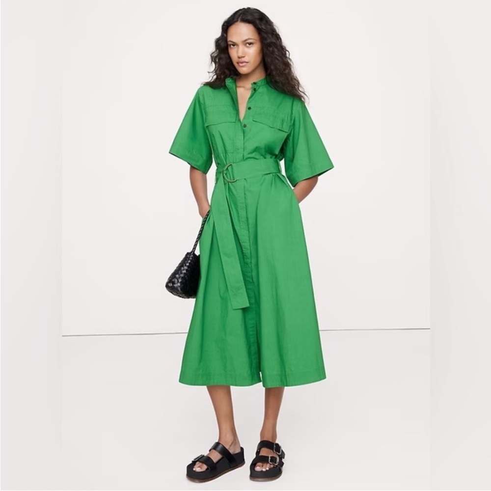 NWT! Banana Republic Green Amazon Cotton Poplin Utility Shirt Dress - Size XXS 🥥